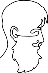 Abstract Hipster Line Art, One Line Face Sketch,  man with beard vector illustration for logo