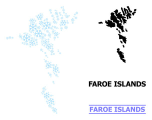 Fototapeta premium Vector mosaic map of Faroe Islands done for New Year, Christmas celebration, and winter. Mosaic map of Faroe Islands is done from light blue snow flakes.