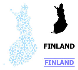 Fototapeta na wymiar Vector composition map of Finland created for New Year, Christmas celebration, and winter. Mosaic map of Finland is created with light blue snowflakes.