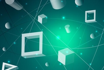 Light Green vector template with crystals, circles, squares.