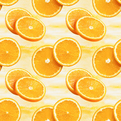 seamless pattern with cut orange on yellow background
