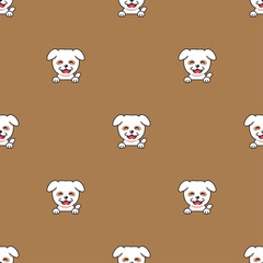 Vector cartoon character cute white dog seamless pattern background for design.