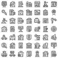 Rent icons set. Outline set of rent vector icons for web design isolated on white background