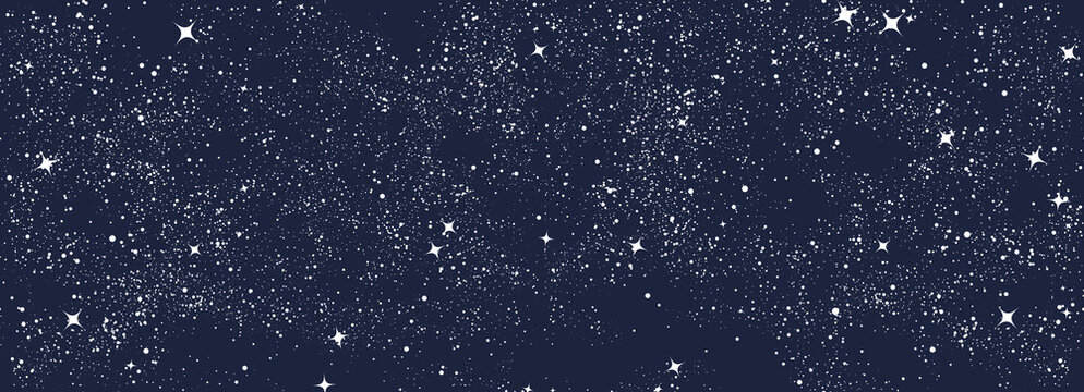 Night sky seamless pattern. Black and white surreal graphic. Magic universe art