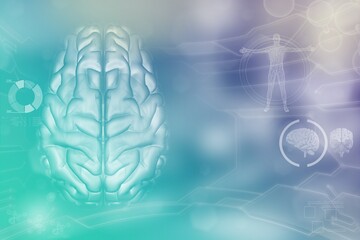 Medical 3D illustration - human brain, psychology work concept - highly detailed modern background