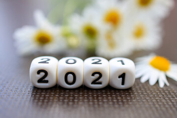 flowers and cubes with numbers 2021
