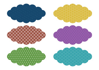 カラフルな和柄の雲のイラストセット