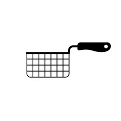 Basket for deep fat fryer. Outline icon of rectangular metal mesh box with handle. Black simple illustration. Contour isolated vector pictogram on white background - 397576191