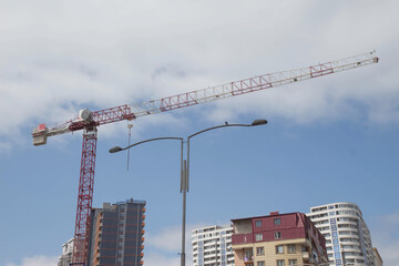 View of modern new buildings of skyscrapers. Construction of a new apartment building