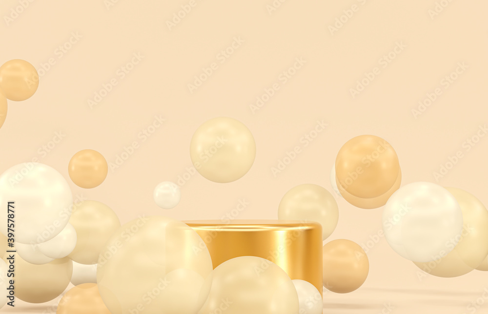 Poster winter christmas scene with a podium backdrop for product display. 3d render.