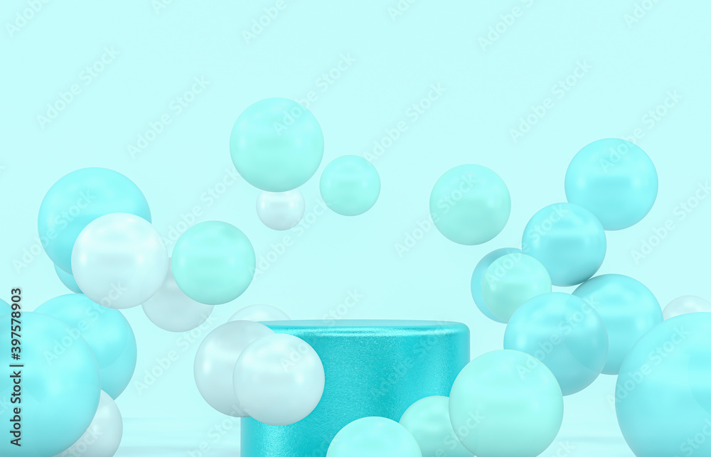 Poster winter christmas scene with a podium backdrop for product display. 3d render.