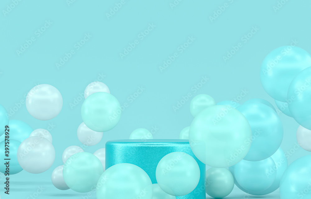 Poster winter christmas scene with a podium backdrop for product display. 3d render.