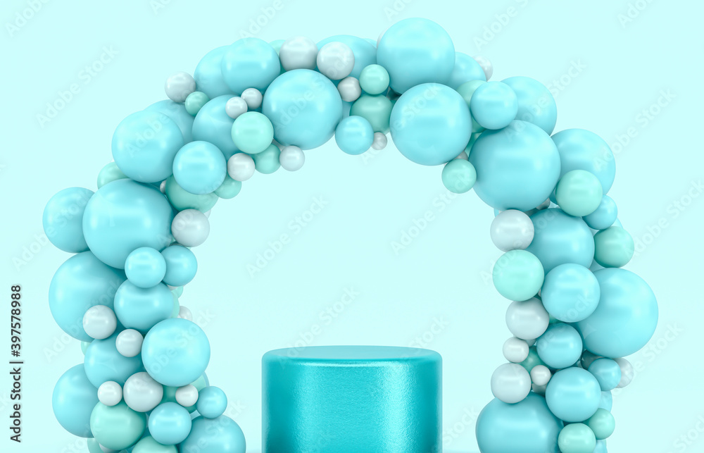 Poster winter christmas scene with a podium backdrop for product display. 3d render.