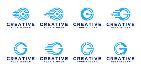 Set of creative abstract monogram letter G technology logo design