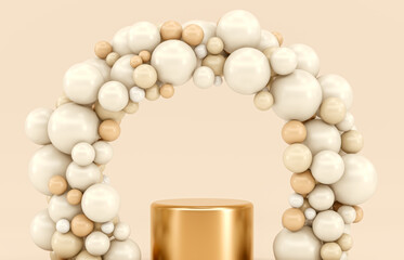 Winter Christmas scene with a podium backdrop for product display. 3d render.