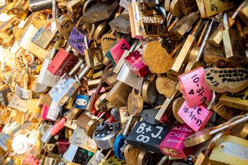 Thousands of padlocks of love on a bridge