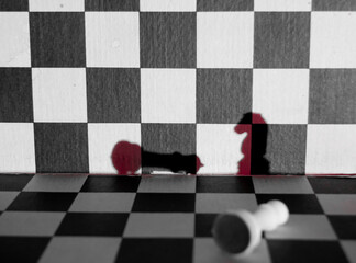 Chess knignt shadow checkmates white king