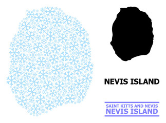 Vector mosaic map of Nevis Island done for New Year, Christmas celebration, and winter. Mosaic map of Nevis Island is created with light blue snow flakes.