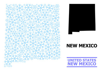 Vector mosaic map of New Mexico State done for New Year, Christmas celebration, and winter. Mosaic map of New Mexico State is organized of light blue snow elements.
