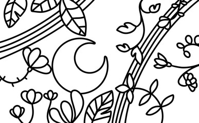 seamless floral pattern with moon