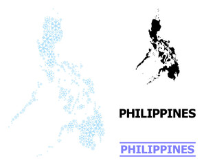 Fototapeta na wymiar Vector mosaic map of Philippines constructed for New Year, Christmas celebration, and winter. Mosaic map of Philippines is created from light blue ice crystals.