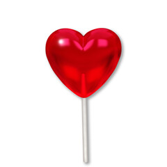 Red heart-shaped Lollipop isolated on a white background. 3 d illustration.