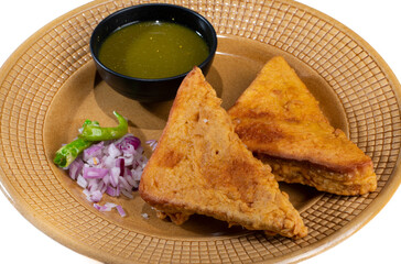 Indian Fried Snack Bread Pakora or Bread Bhaji a Common Street Food, it is Made From Bread Slices, Gram Flour, and Spices Among other Ingredients