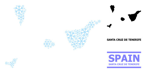 Vector mosaic map of Santa Cruz de Tenerife Province done for New Year, Christmas celebration, and winter. Mosaic map of Santa Cruz de Tenerife Province is created of light blue snow items.