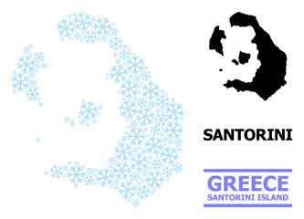 Obraz premium Vector mosaic map of Santorini Island done for New Year, Christmas celebration, and winter. Mosaic map of Santorini Island is made of light blue snow items.