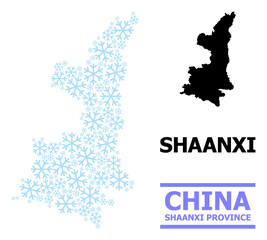 Vector mosaic map of Shaanxi Province organized for New Year, Christmas celebration, and winter. Mosaic map of Shaanxi Province is designed of light blue snow elements.