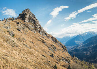 Fototapeta premium The top of the mountain in the mountain village of Zakan in the North Caucasus