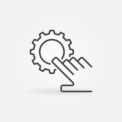 Finger Tap or Click on Gear linear vector concept icon or logo element