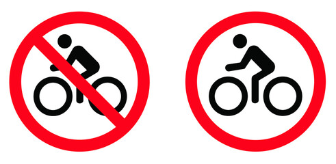 Stop forbidden, no bikes parking, no ban. Forbit, no bicycle sign. Flat vector pictogram. Bicycles traffic Road Sign, bike road, way, passage warning sign symbol. Do not enter. Allowed, attention.