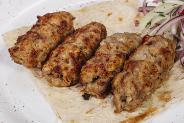 Pork kebab with minced meat