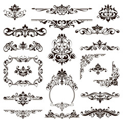 Ornamental design lace borders and corners Vector set art deco floral ornaments elements