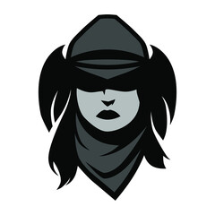 Beautiful cowgirl portrait headshot symbol on white backdrop. Design element