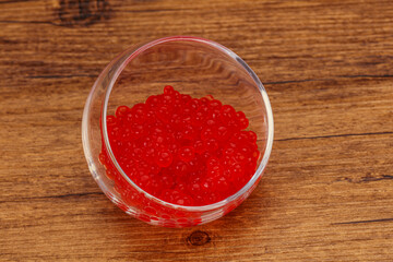 Red salmon caviar in the bowl