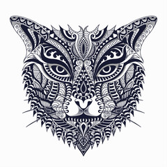 black and white Stylized tiger in ethnic vector