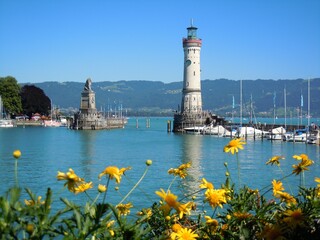 Germany , Lindau , Bavaria , Bodensee , Lake Constance , Lighthouse - obrazy, fototapety, plakaty