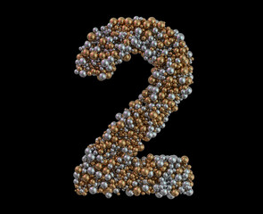 Light gold digit two on the background. 3D