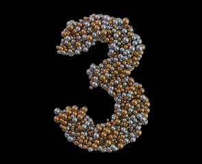 Light gold digit three on the background. 3D