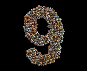 Light gold digit nine on the background. 3D