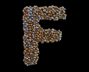 Light gold letter F on the background. 3D