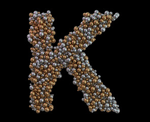 Light gold letter K on the background. 3D