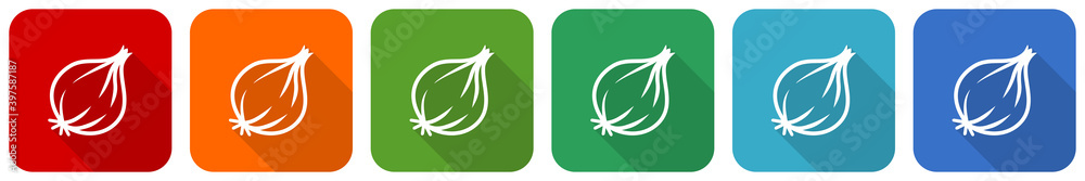 Aufkleber fresh onion, vegetable vector icon set, flat design vector illustration in 6 colors options for webd