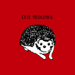 A black-and-white hedgehog drawn with a pen. Sketch portrait. Doodle style. An animal from the forest. Vector illustration for web design or print.