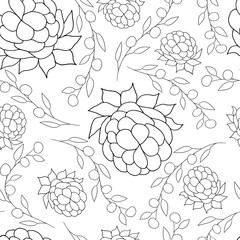 Berries on a white background. Vector outlines seamless pattern. Design for cloth, print, wrapping.