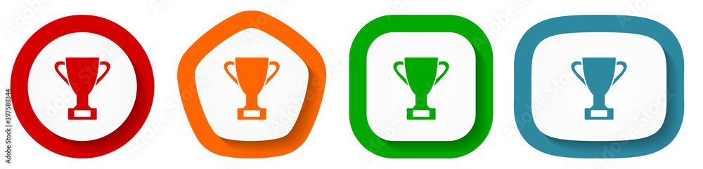 Poster Cup vector icon set, prize flat design vector illustration in 4 colors options for webdesign and mobile applications