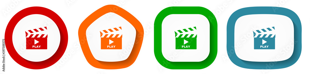 Poster video vector icon set, flat design vector illustration in 4 colors options for webdesign and mobile 