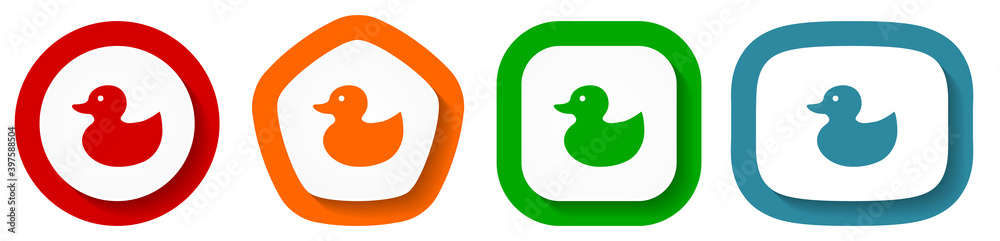 Poster Duck toy, bird vector icon set, flat design vector illustration in 4 colors options for webdesign and mobile applications